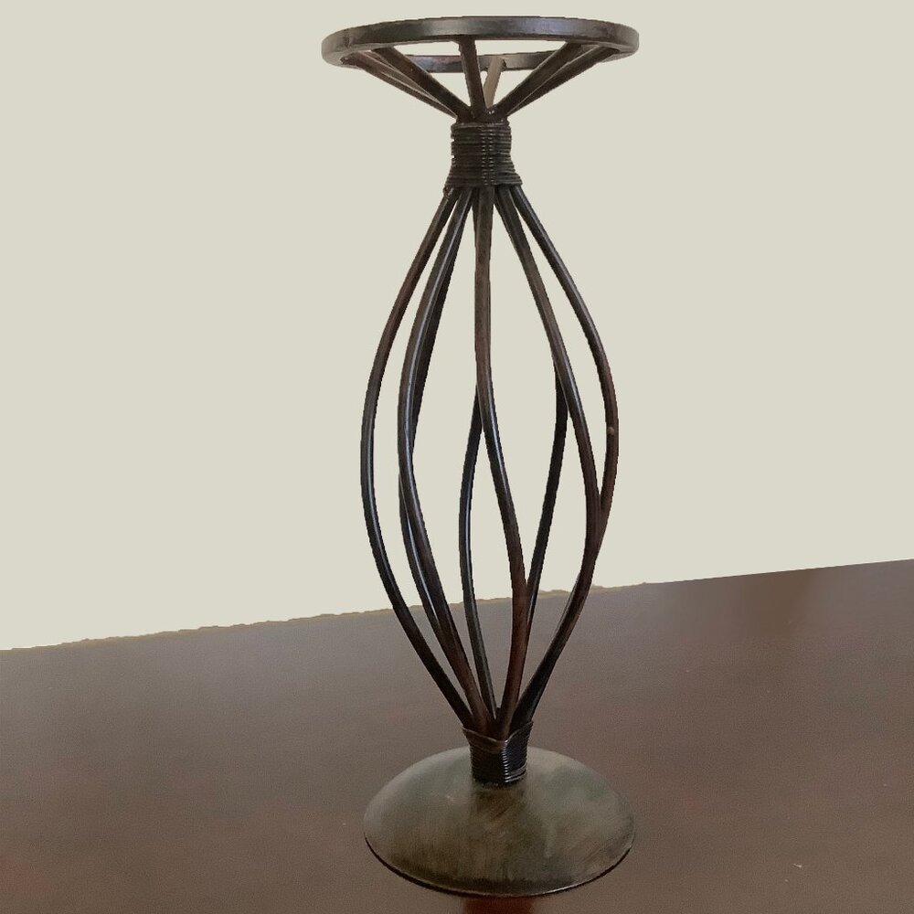 GUC Distresed-Look Tall Bronze Swirled Wrought Iron Candle Holder / Stand